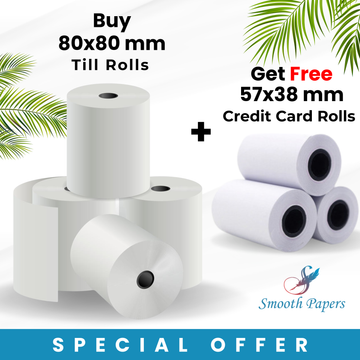 Special Sale: 80x80mm Till Roll + 57x38mm Credit Card Roll