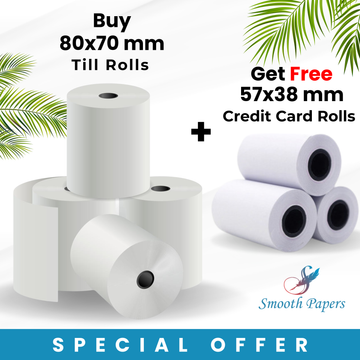 Special Sale:  80x70mm Till Roll + 57x38mm Credit Card Roll