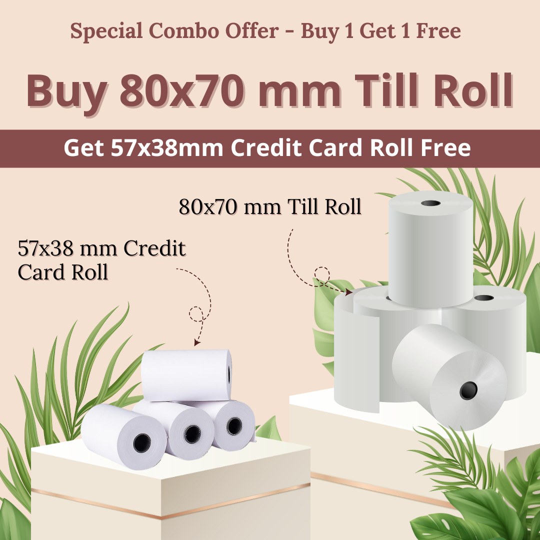Fill8 Roll Special Sale: 80x70mm Till Roll + 57x38mm Credit Card Roll